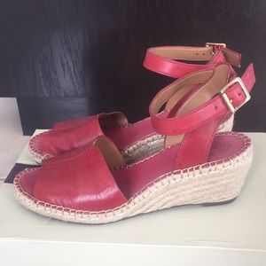 Clarks Red Leather Wedge Espadrille sz 8.5